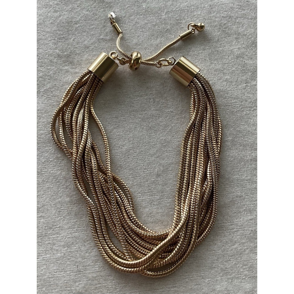 Adjustable multi-chain gold-tone bracelet cascading serpentine Strands Estate
